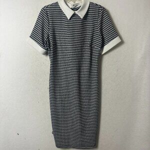 Shelby Palmer Dress sz 16 Houndstooth Black White Peter Pan Collar twee